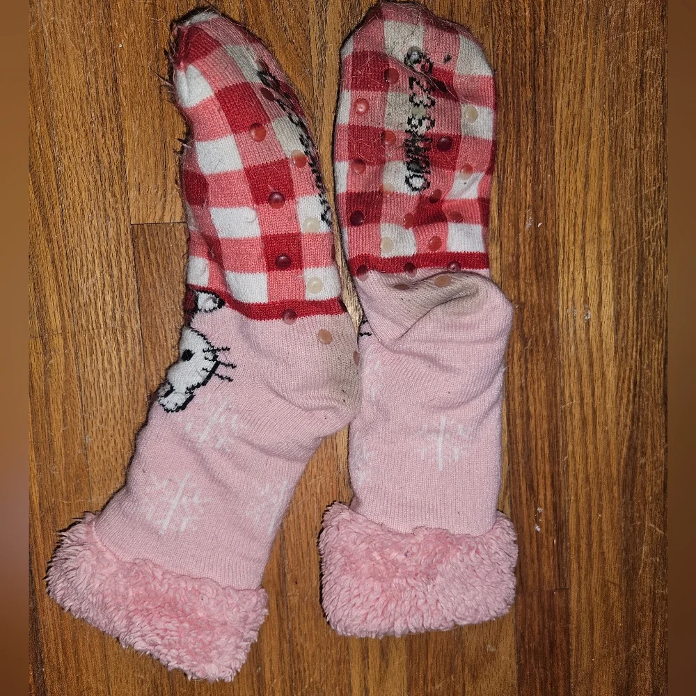 Hello Kitty Pink and Red Fuzzy Thick Holiday Socks